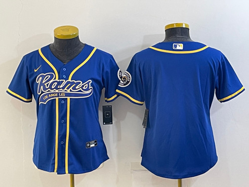Women's Los Angeles Rams Blank Royal With Patch Cool Base Stitched Baseball Jersey(Run Small)
